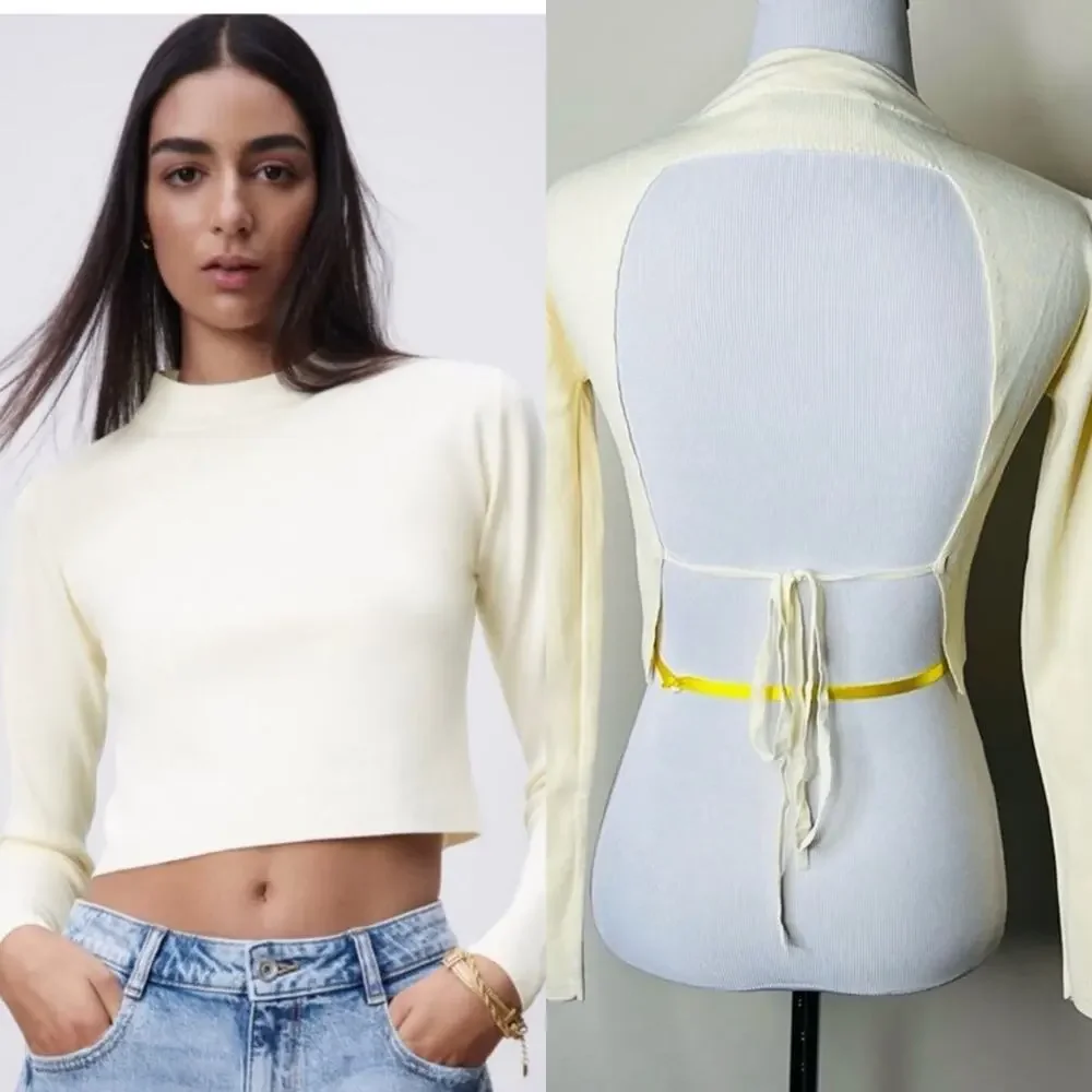 Zara Cream Knit Open Back Crop Top